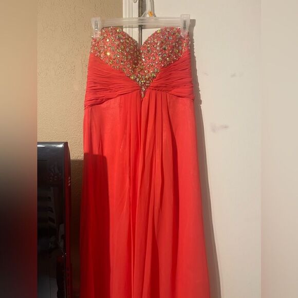 Eureka fashion sweetheart strapless bright coral gown size XS - Picture 5 of 8